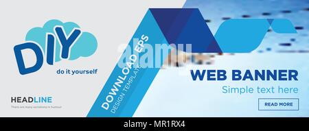 diy concept horizontal webpage banner template design on abstract background with flat modern isolated vector icon and geometric shapes Stock Vector