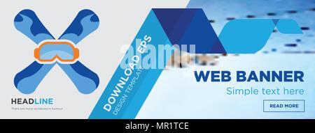 snowboard concept horizontal webpage banner template design on abstract background with flat modern isolated vector icon and geometric shapes shapes Stock Vector