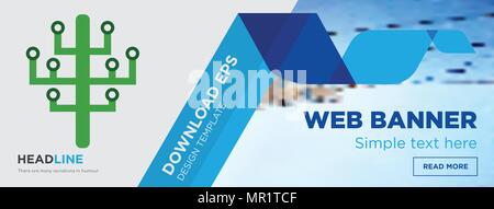 digital tree concept horizontal webpage banner template design on abstract background with flat modern isolated vector icon and geometric shapes Stock Vector