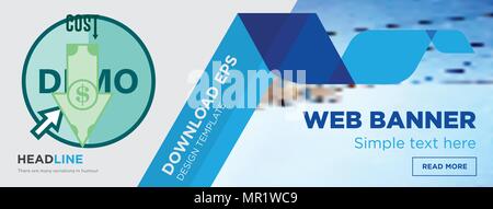 demo concept horizontal webpage banner template design on abstract background with flat modern isolated vector icon and geometric shapes Stock Vector