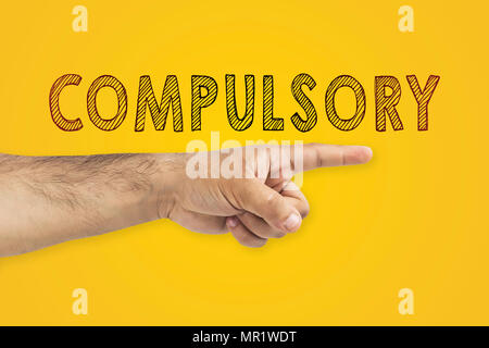 mandatory concept. Hand pointing to the right and inscription Mandatory ...
