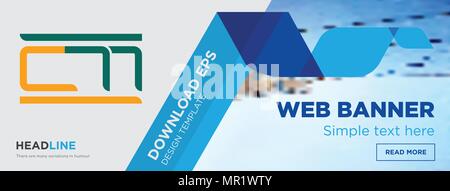 concept horizontal webpage banner template design on abstract background with flat modern isolated vector icon and geometric shapes. Stock Vector