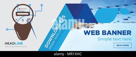 telecom concept horizontal webpage banner template design on abstract background with flat modern isolated vector icon and geometric shapes Stock Vector