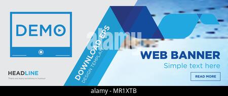 demo concept horizontal webpage banner template design on abstract background with flat modern isolated vector icon and geometric shapes Stock Vector