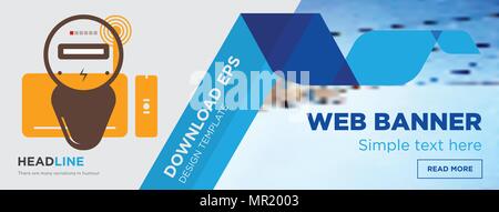 set top box concept horizontal webpage banner template design on abstract background with flat modern isolated vector icon and geometric shapes Stock Vector