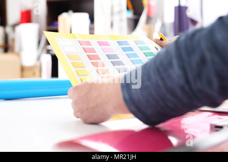 Paint color sampler. The interior architect chooses the color Stock Photo