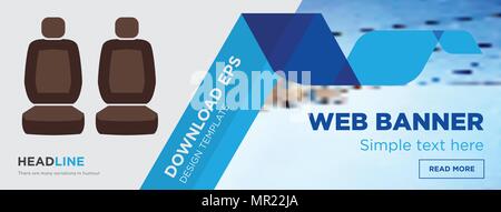 car seat concept horizontal webpage banner template design on abstract background with flat modern isolated vector icon and geometric shapes. Stock Vector