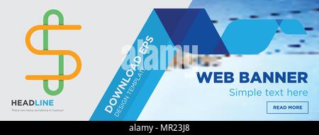 double s concept horizontal webpage banner template design on abstract background with flat modern isolated vector icon and geometric shapes. Stock Vector