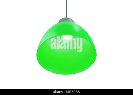 Isolated green pendant lamp or light graphic. Lamp isolated on white background. Decorative bright lampshade Stock Photo