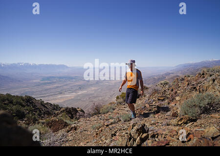 man on top of Black Mountain above the Owens Valley Stock Photo
