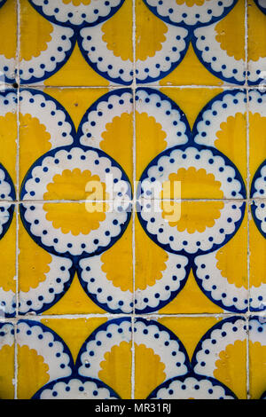 Traditional tiles on a building facade in Lisbon, Portugal. Stock Photo