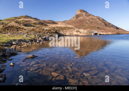 Cregennan Lakes boathouse, Snowdonia, Wales, on a clear, sunny day Stock Photo