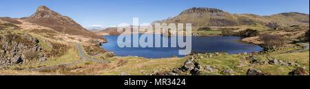 Cregennan Lakes panorama, Snowdonia, Wales, on a clear, sunny day Stock Photo