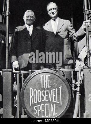 Photograph of President Roosevelt with John Nance Garner. Franklin D. Roosevelt (1882-1945) an American statesman and political leader who served as the 32nd President of the United States.  John N. Garner (1868-1967) known as 'Cactus Jack', was an American Democratic politician and lawyer from Texas. Dated 20th century Stock Photo