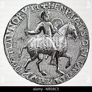 Engraving depicting the seal of Henry I of England. Henry I of England (1068-1135) also known as Henry Beauclerc, King of England. Dated 14th century Stock Photo