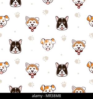 Cute dogs animal seamless vector pattern. Stock Vector
