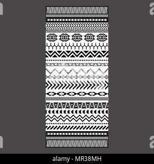 Black and white tribal embroidery towel design. Stock Vector