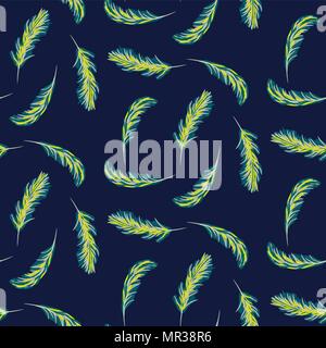 Palm leaves navy blue seamless vector pattern. Stock Vector