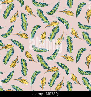 Tropical leaves and flowers seamless vector pattern. Stock Vector
