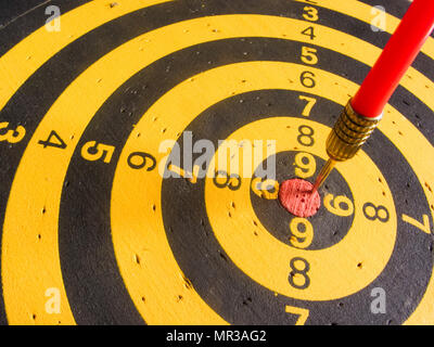 diagonal view of an used dartboard Stock Photo