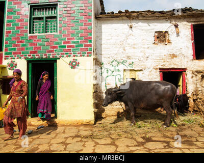 Indian womans at their daily routine at remote Sanouli Village, where Jim Corbett shot the Panar maneating leopard, Kumaon Hills, Uttarakhand, India Stock Photo