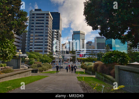 Busy street scenes in downtown Wellington, capital city of New Zealand. Stock Photo