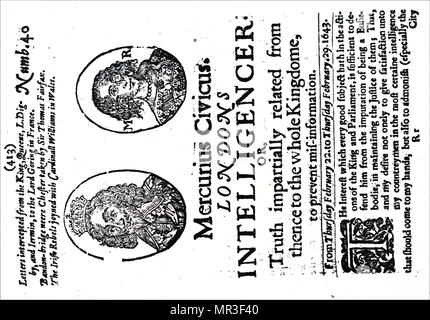 Front page of Mercuris Civicus, London's Intelligencer. Dated 17th century Stock Photo