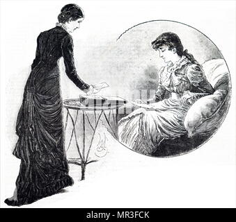 Illustration depicting young women writing letters using  writing slopes. Dated 19th century