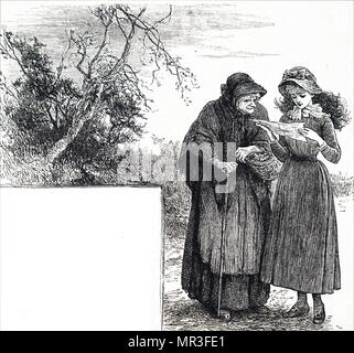 Illustration depicting a granddaughter reading a letter to her illiterate grandmother. Dated 19th century Stock Photo