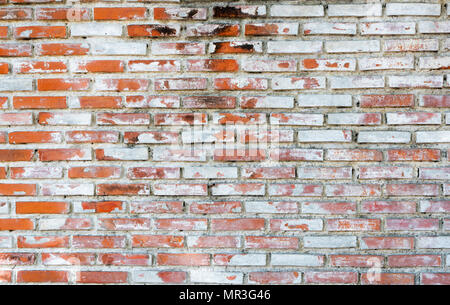 Empty old brick wall texture background with copy space. Peeling plaster texture. Vintage brick wall background. Abstract for web banner. Stock Photo