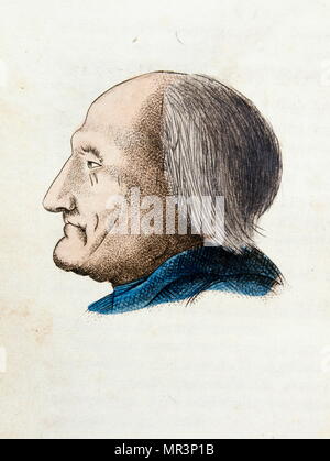 Illustration of a man from 'The Portable Lavater or precise the art of knowing men by the facial features' 1808 by Johann Kaspar Lavater (1741 – 1801). Lavater was a Swiss poet, writer, philosopher, physiognomist and theologian. Lavater is most known for his work in the field of physiognomy. He introduced the idea that physiognomy related to the specific character traits of individuals, rather than general types. Stock Photo
