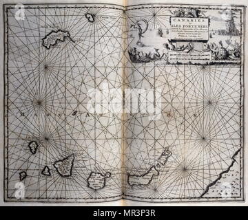 Map of the Canary Islands. From voyages made to Persia and India 1727, by Johan Albrecht de Mandelslo (1616–1644). seventeenth-century German adventurer, who wrote about his travels through Persia and India. Stock Photo