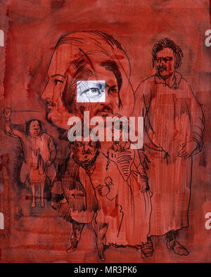 Honoré de Balzac (1799 – 1850); French novelist and playwright. 1999 Portrait on a poster by Raymond Moretti (1931-2005), a French painter and sculptor. Stock Photo