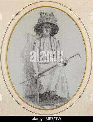 seated Woman, crayon, circa 1900, by Colette (1873 – 1954), a French novelist nominated for the Nobel Prize in Literature in 1948 Stock Photo
