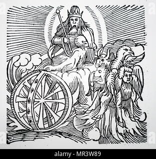 Engraving depicting Ezekiel's vision of a chariot in the sky. Dated ...