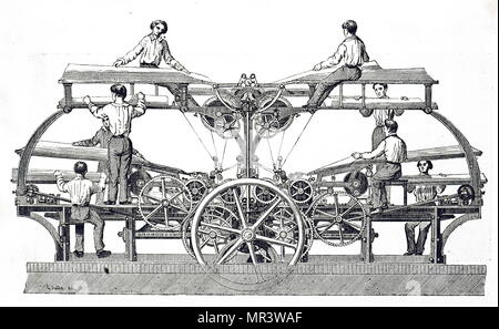 Engraving depicting a cylinder printing press. Dated 19th century Stock Photo