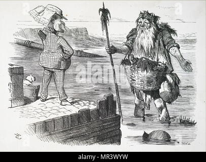 Cartoon depicting Old Father Thames looking ashamed of his filthiness. Illustrated by John Tenniel (1820-1914) an English illustrator graphic humourist, and political cartoonist. He was knighted for his artistic achievements in 1893. Dated 19th century Stock Photo