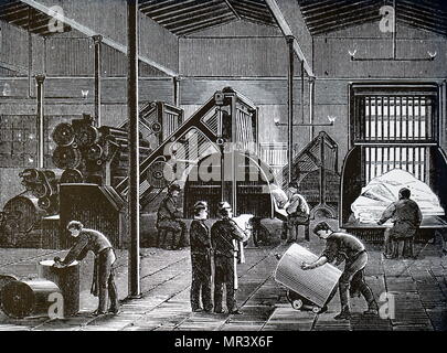 Engraving depicting the printing of The Times. The machines here are Walter perfecting presses which were installed circa 1871. Dated 19th century