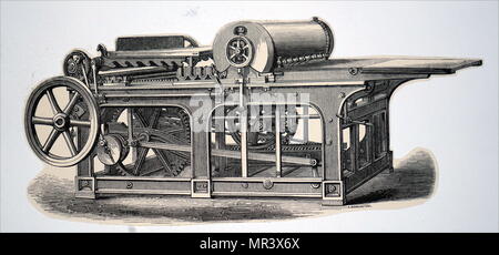 Engraving depicting a cylinder printing press, powered by a steam ...