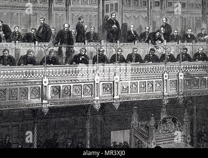 Illustration depicting the Reporters' gallery within the House of Commons. Dated 19th century Stock Photo
