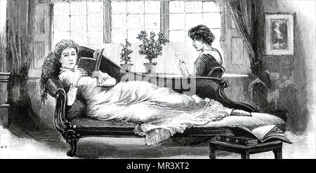 Illustration depicting young ladies spending a quiet afternoon reading. Dated 19th century Stock Photo