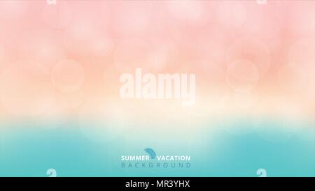 Summer season time blurred bokeh blue and pink background. Vector illustration Stock Vector