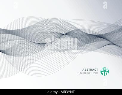 Abstract gray color line wave element with white silk satin background ...