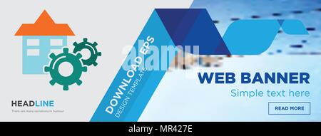 facility concept horizontal webpage banner template design on abstract background with flat modern isolated vector icon and geometric shapes Stock Vector