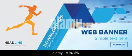 running club concept horizontal webpage banner template design on abstract background with flat modern isolated vector icon and geometric shapes shape Stock Vector