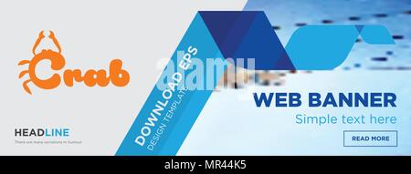 crab concept horizontal webpage banner template design on abstract background with flat modern isolated vector icon and geometric shapes shapes Stock Vector