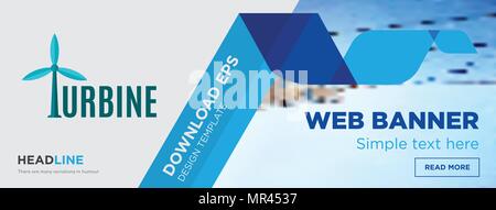 turbine concept horizontal webpage banner template design on abstract background with flat modern isolated vector icon and geometric shapes Stock Vector