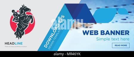 equestrian concept horizontal webpage banner template design on abstract background with flat modern isolated vector icon and geometric shapes Stock Vector