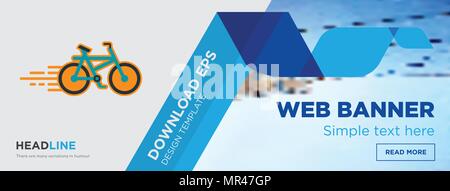 bike shop concept horizontal webpage banner template design on abstract background with flat modern isolated vector icon and geometric shapes Stock Vector