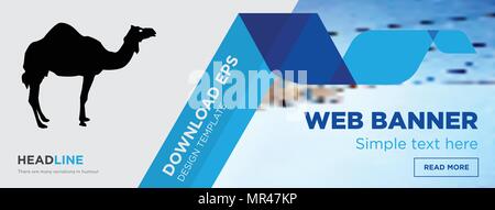 camel concept horizontal webpage banner template design on abstract background with flat modern isolated vector icon and geometric shapes Stock Vector